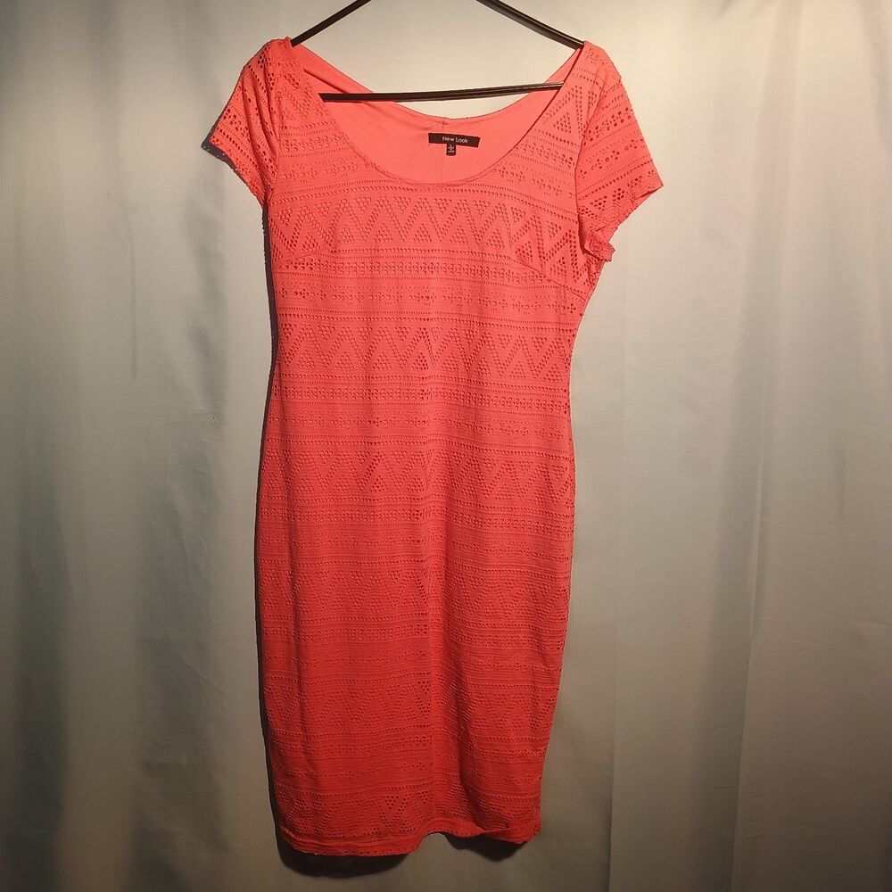 New Look Coral Crochet Lace Body con Dress Short Sleeve Women’s Size: Large